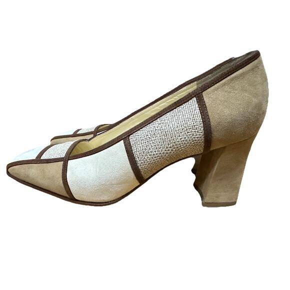 HEYRAUD Women’s Brown Suede Square Toe Platform Heels Shoes Size 38 1/2 (8.5) US - Picture 2 of 6